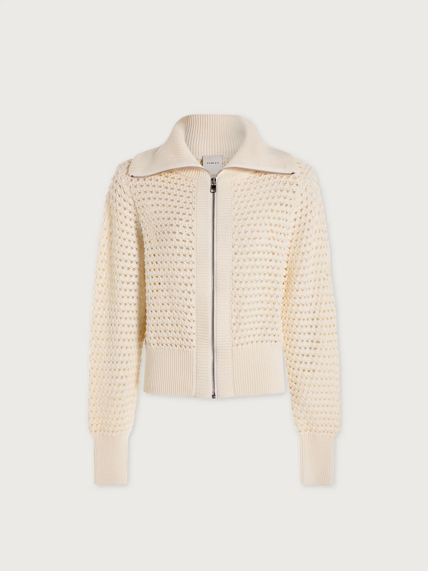 Eloise Egret Zip-Through Cotton Cream Knit