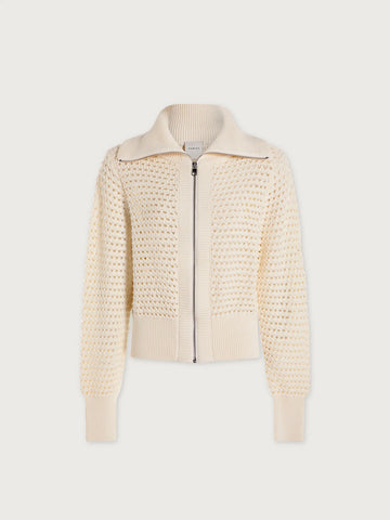 Eloise Egret Zip-Through Cotton Cream Knit