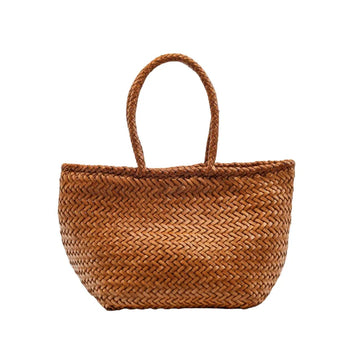 Tan Woven Leather Classic Tote Bag