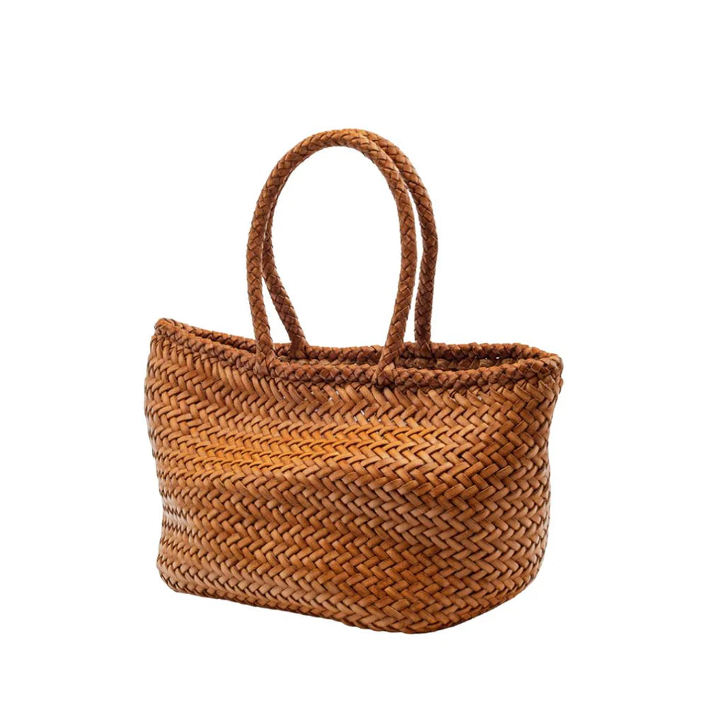Tan Woven Leather Classic Tote Bag