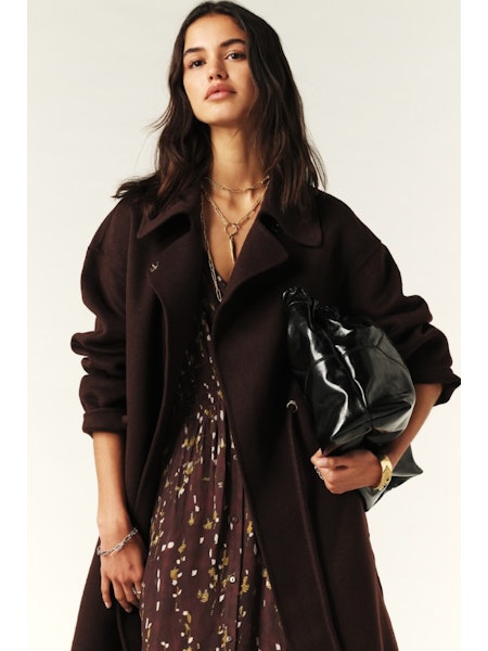 Kate Chocolate Wool Drawstring Coat
