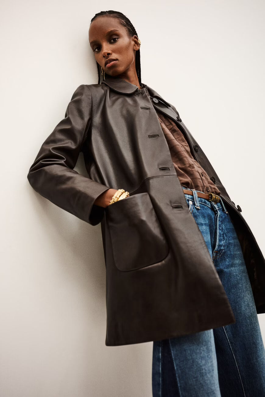 Madi 3/4 Brown Leather Coat