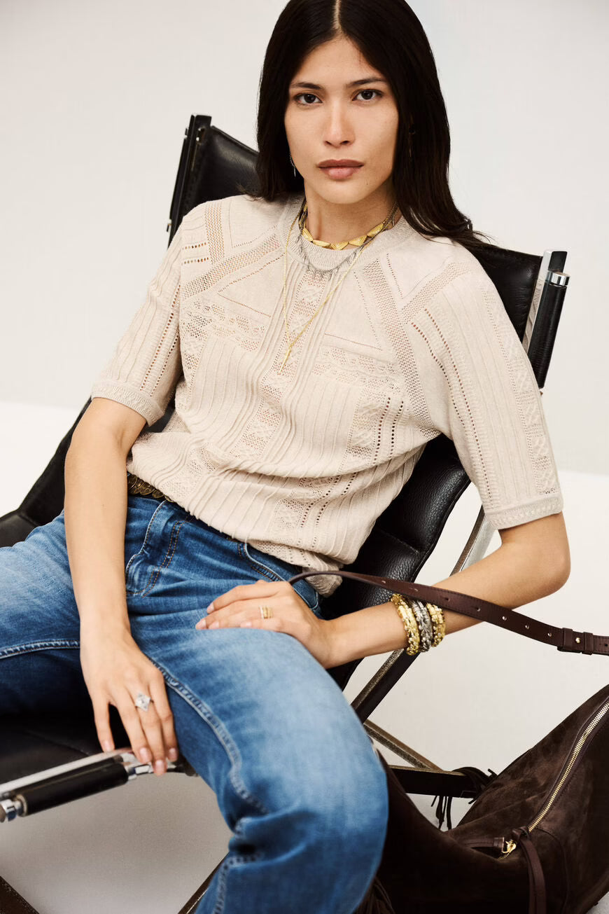 Philo Short Sleeve Beige Pullover