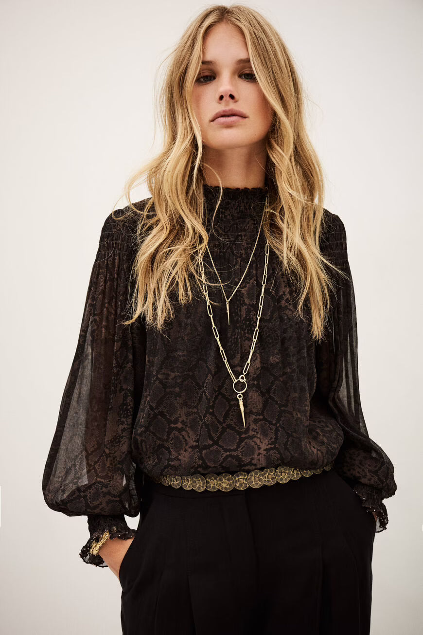 Shamy Brown Snake Print Chiffon Shirt