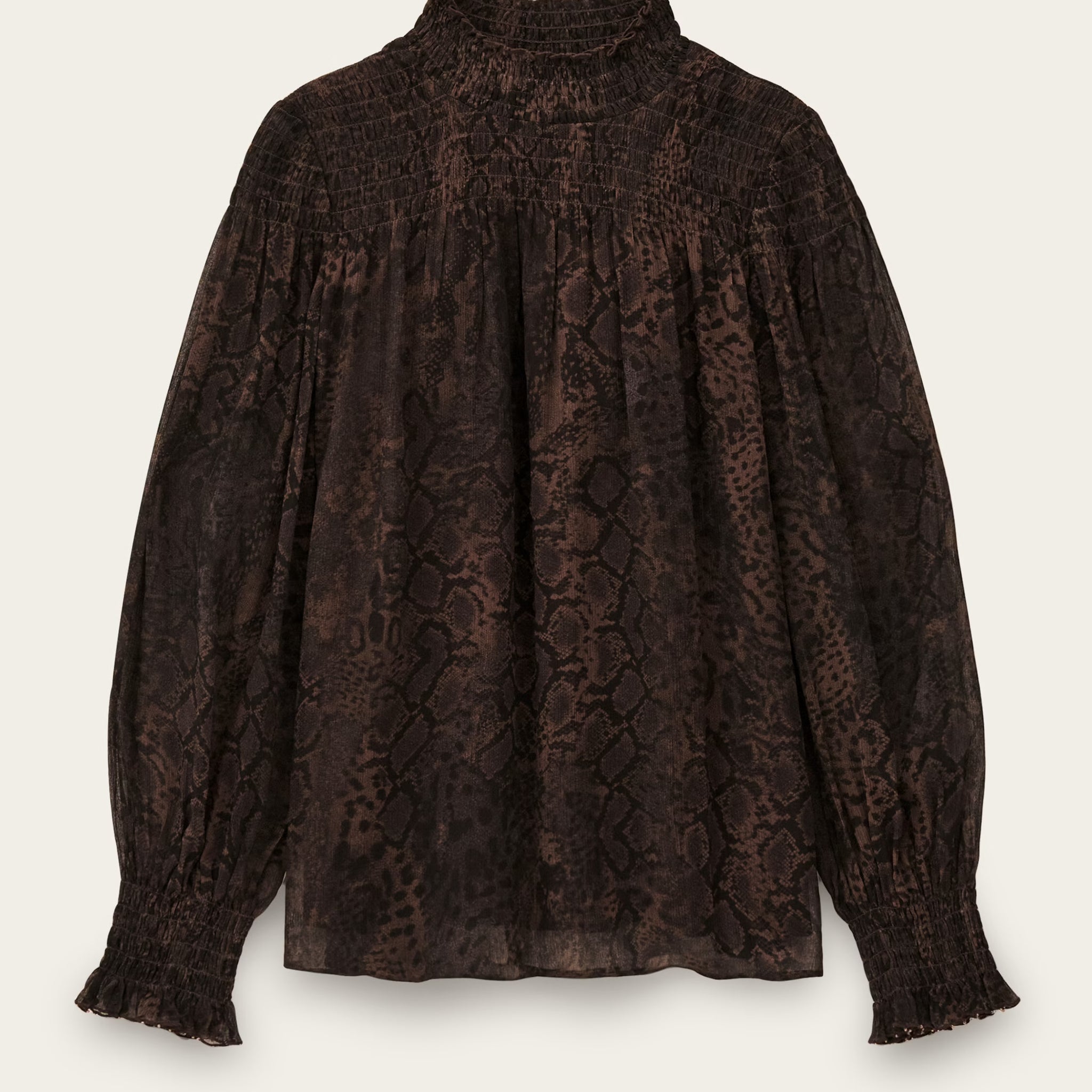 Shamy Brown Snake Print Chiffon Shirt