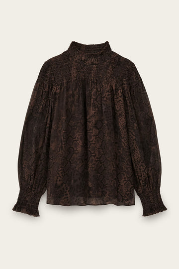 Shamy Brown Snake Print Chiffon Shirt
