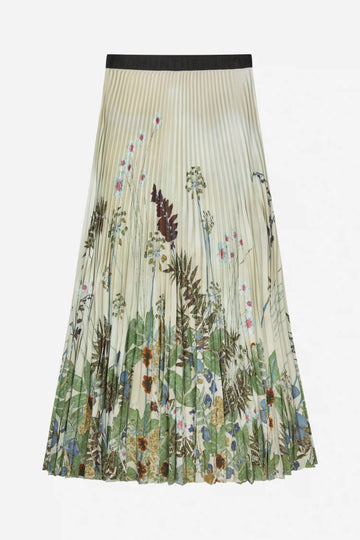 Taulla Creme Print Pleated Skirt