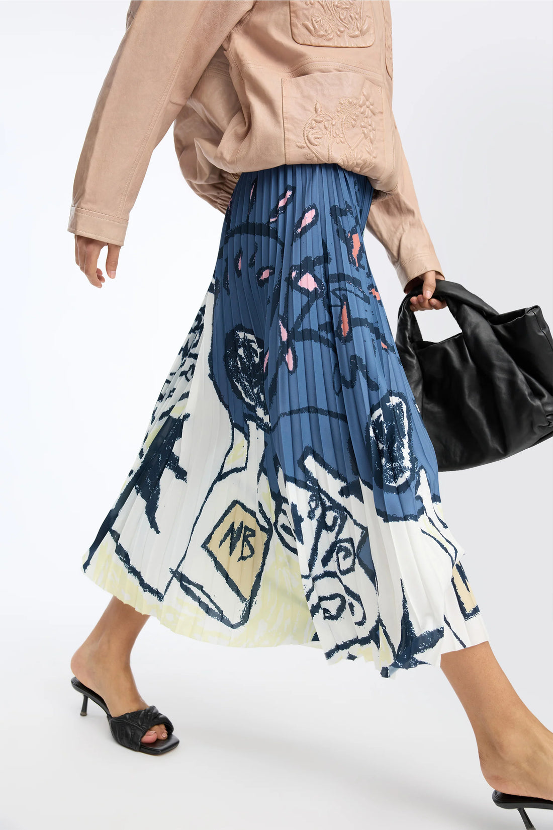 Charming Blue Print Pleated Skirt