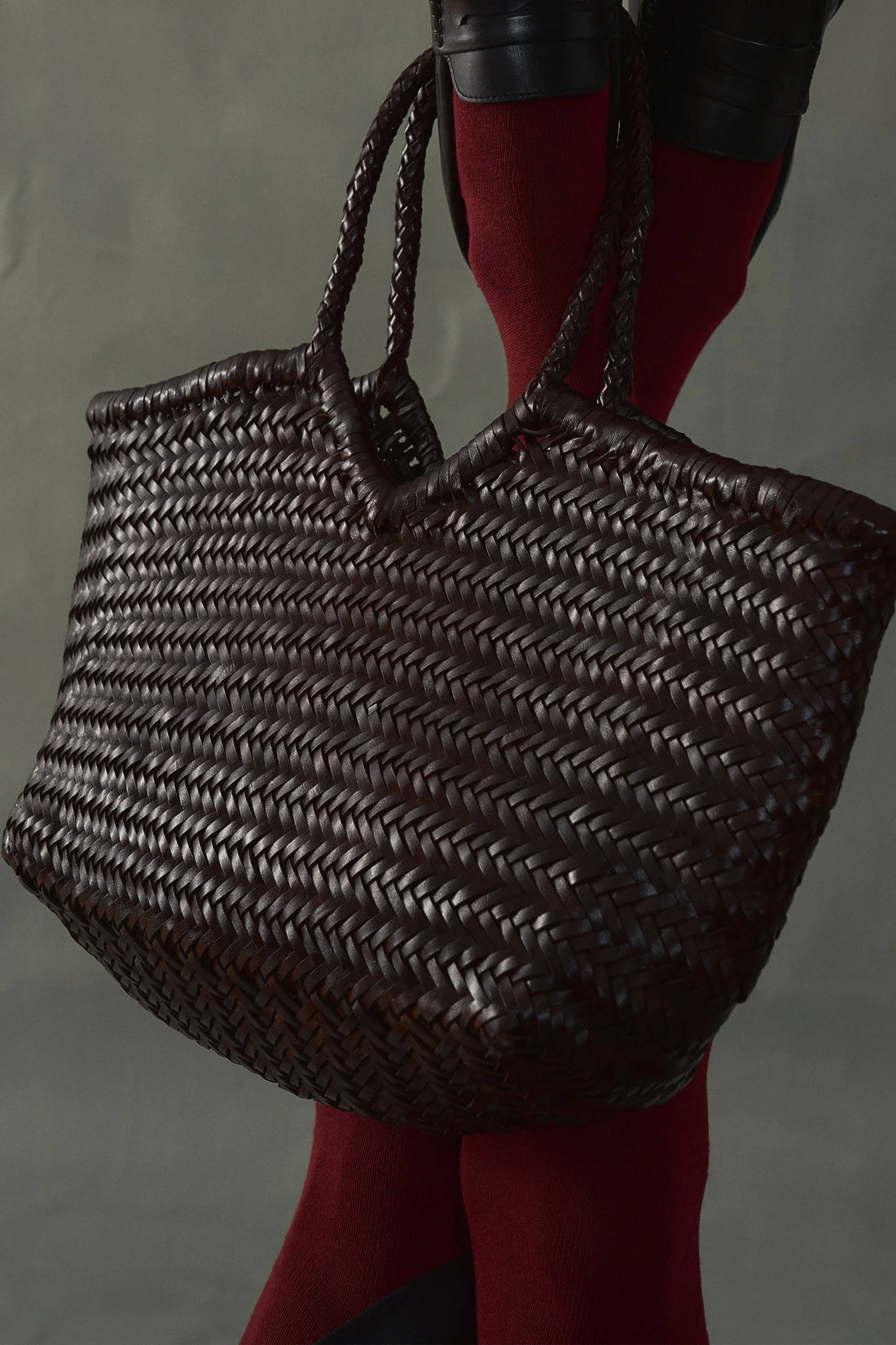 Black Woven Leather Tote Bag