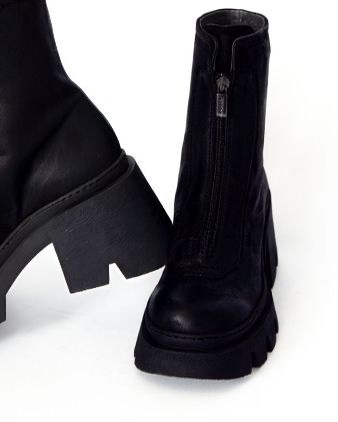 Black Suede Front Zip Boot