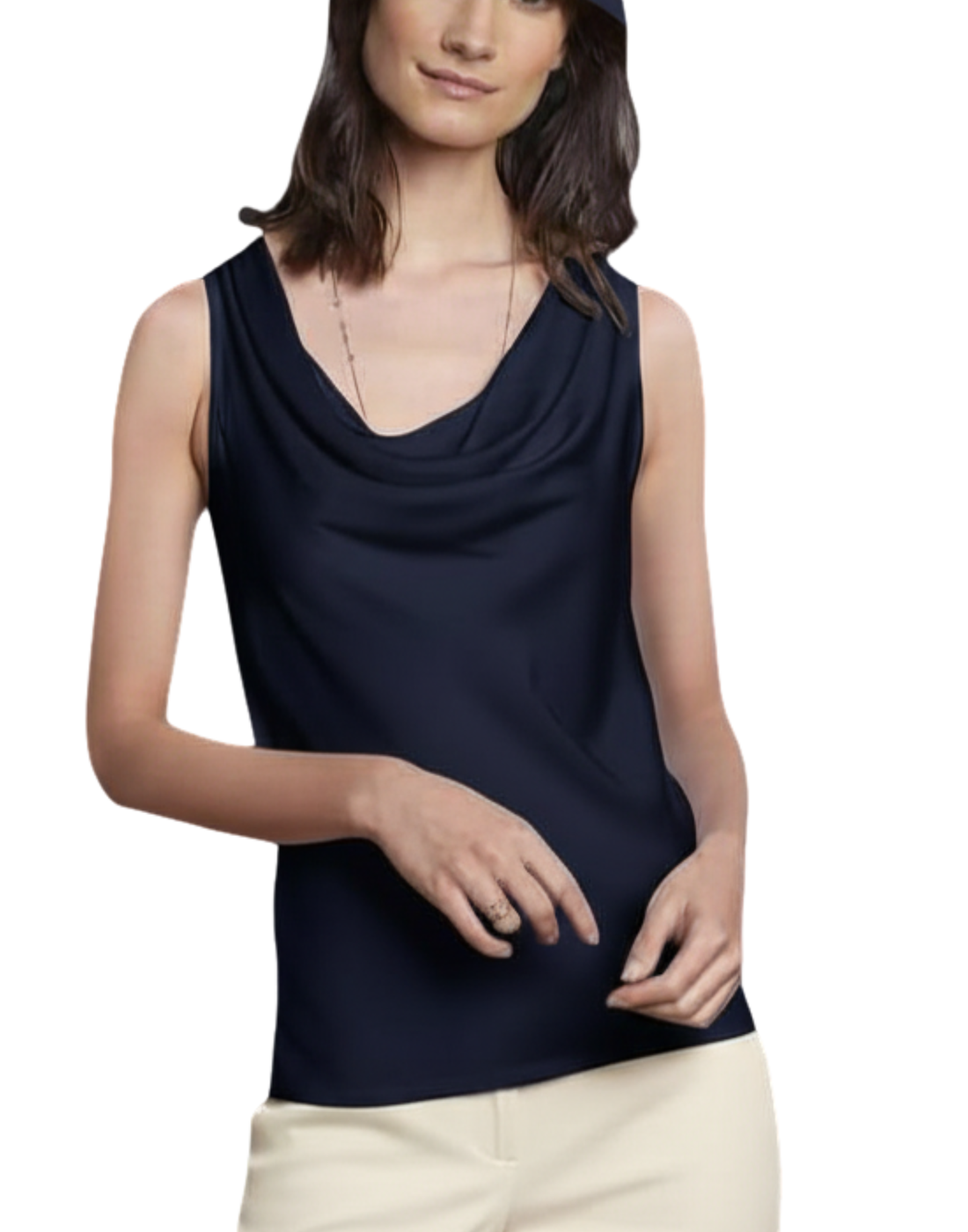 Paris Navy Cowl Neck Top