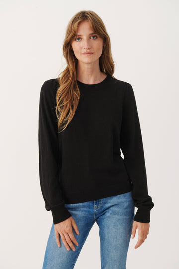 Evina Puff Shoulder Black Cashmere Sweater