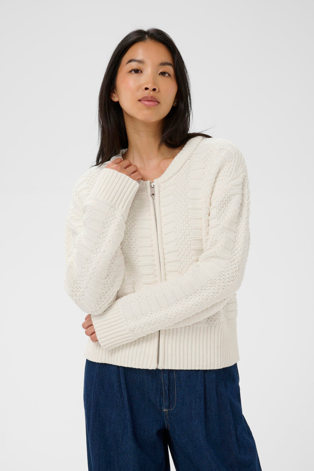 Aneila Whisper White  Zip Cardigan