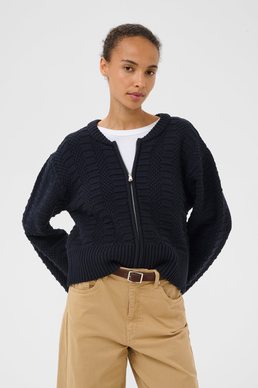 Aneila Dark Navy Zip Cardigan