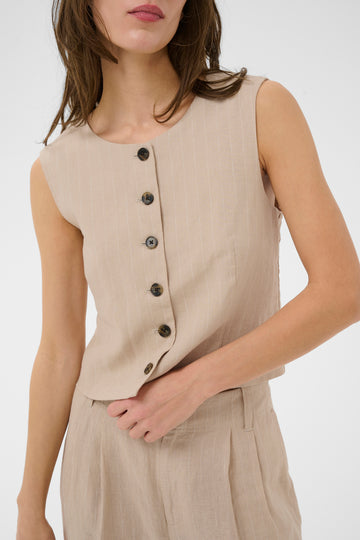 Azania Neutral Pinstripe Linen Waistcoat