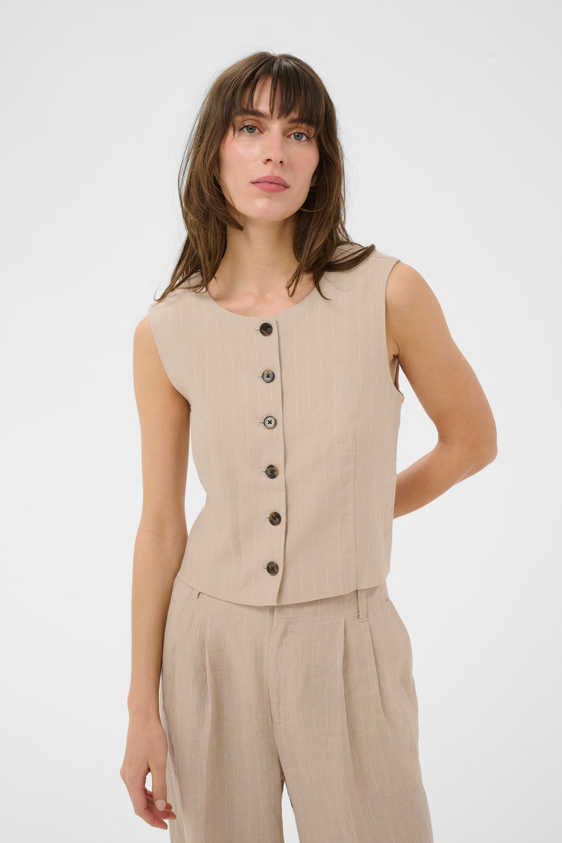 Azania Neutral Pinstripe Linen Waistcoat
