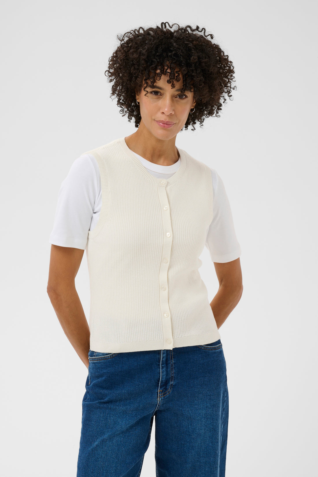 Gemma Whisper White Cotton Knit Gilet