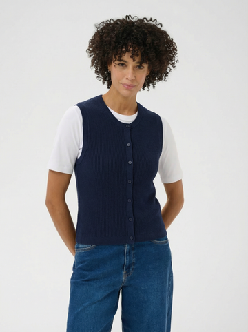 Gemma Dark Navy Cotton Knit Gilet