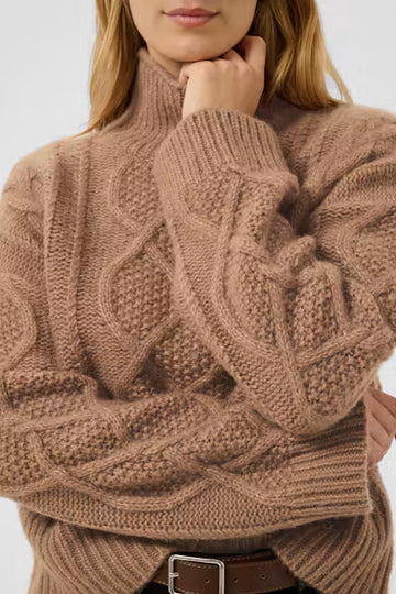 Channa Brown Melange Cable Knit Sweater