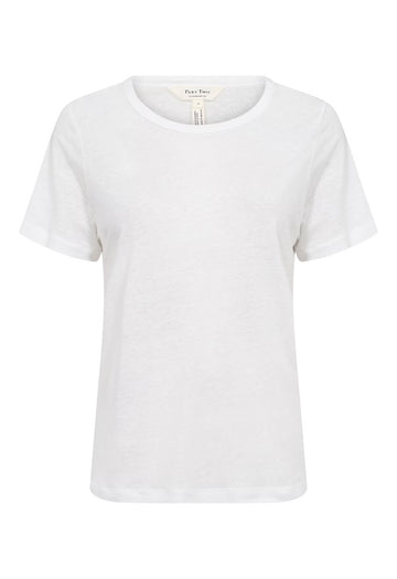 Nacima White Linen Mix Round Neck TShirt