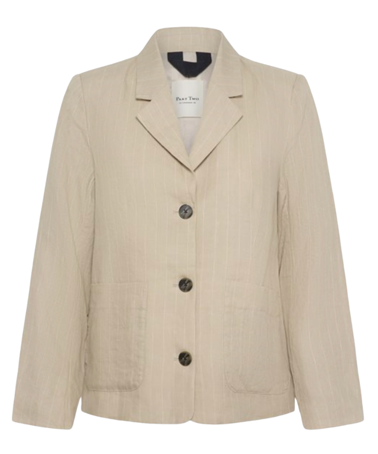 Alita Neutral Pinstripe Linen Blazer