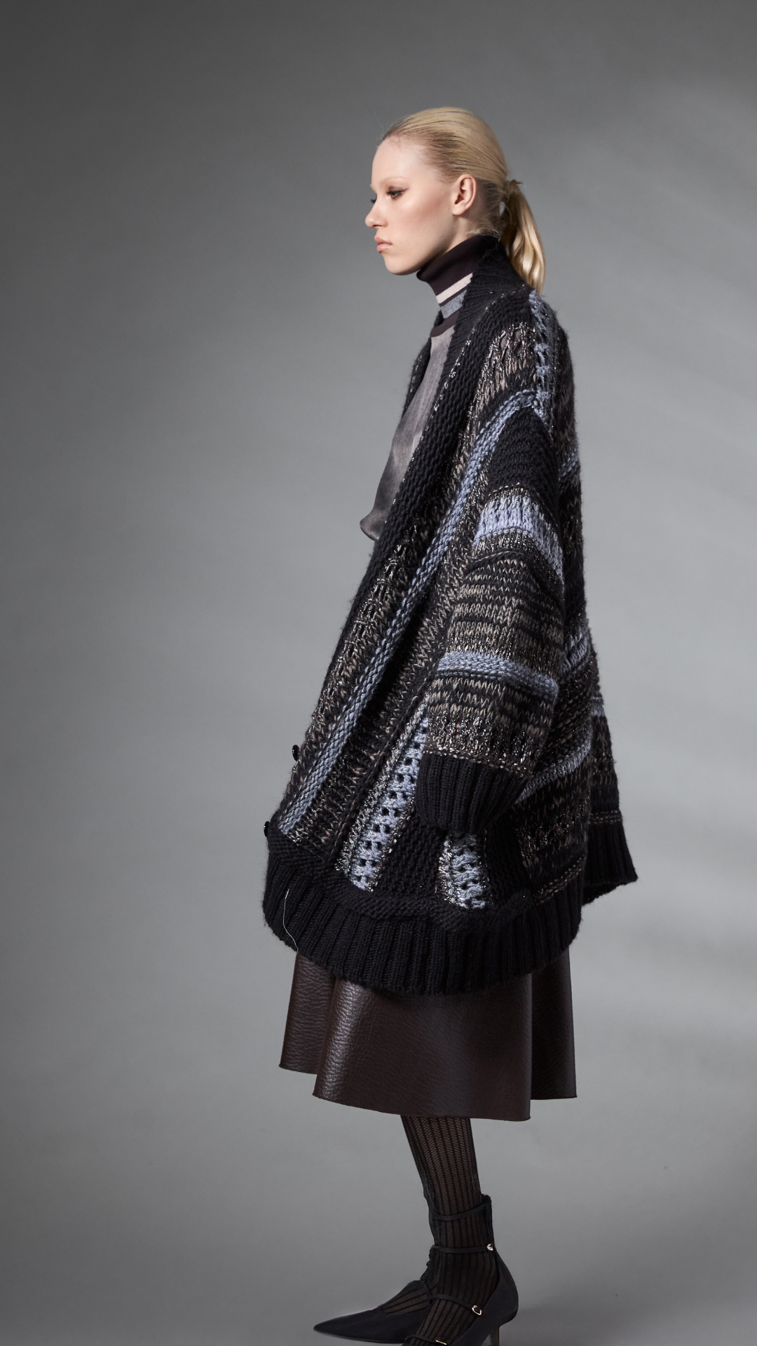 Chunky Oversized Mixed Knit Coat Cardigan