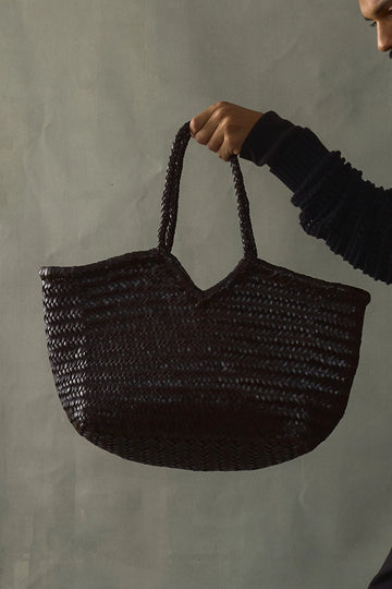 Black Woven Leather Tote Bag