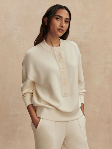 Reena Button Cream Front Sweat