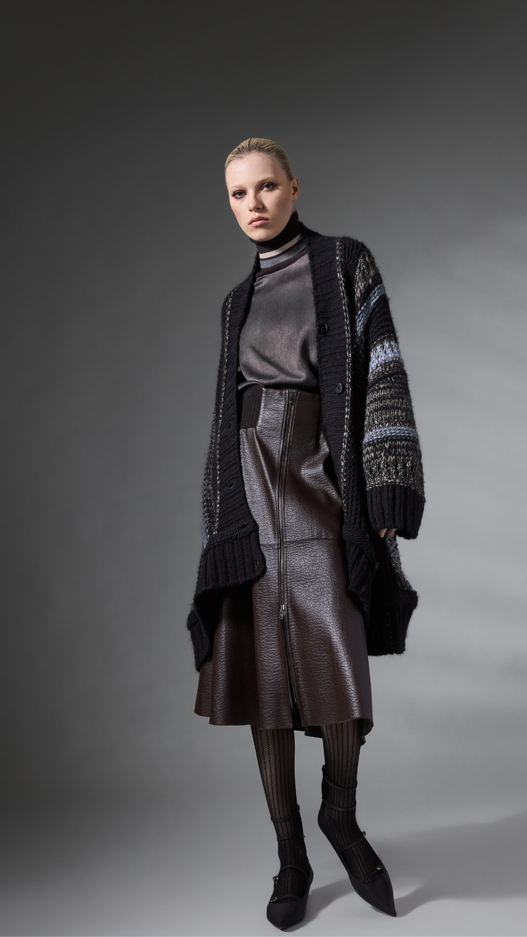 Chunky Oversized Mixed Knit Coat Cardigan