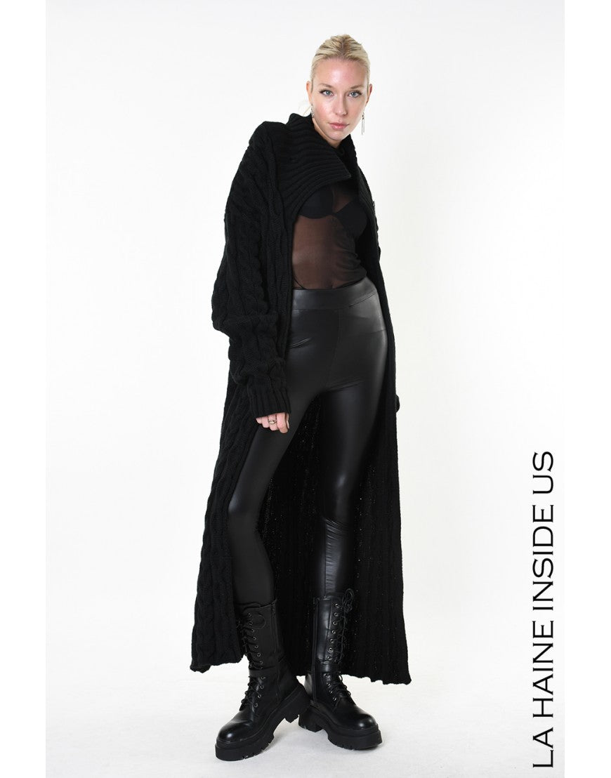 Cable Knit Black Long Cardigan Coat