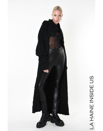 Cable Knit Black Long Cardigan Coat