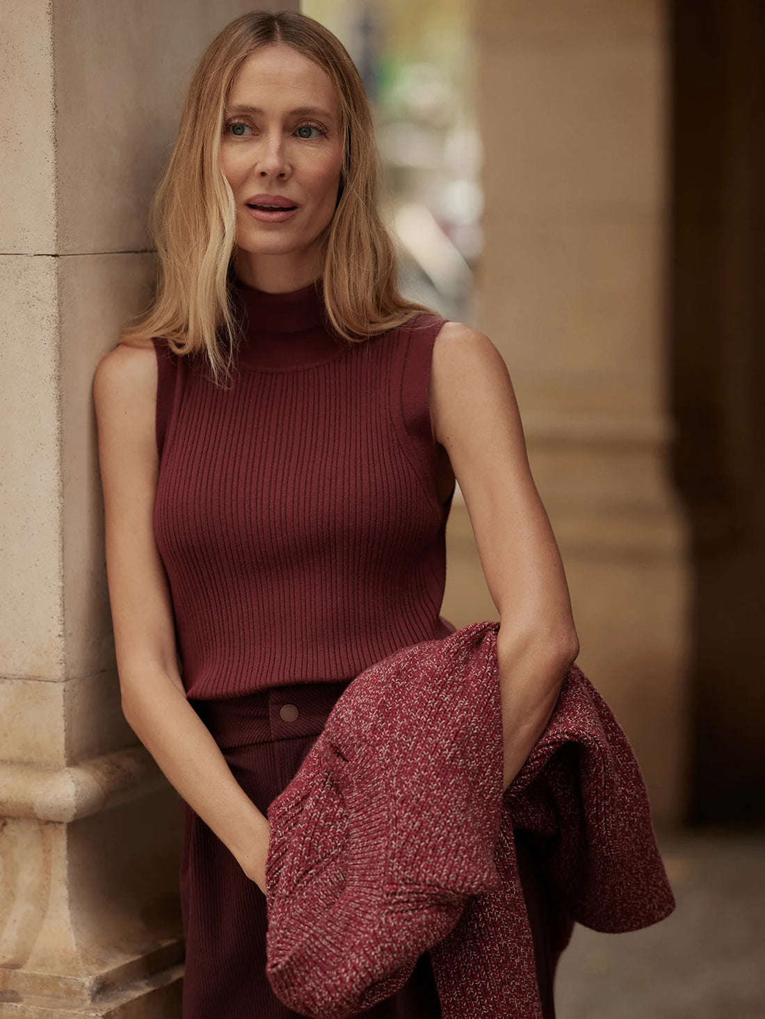 Anastasia Rib New Maroon Knit Tank