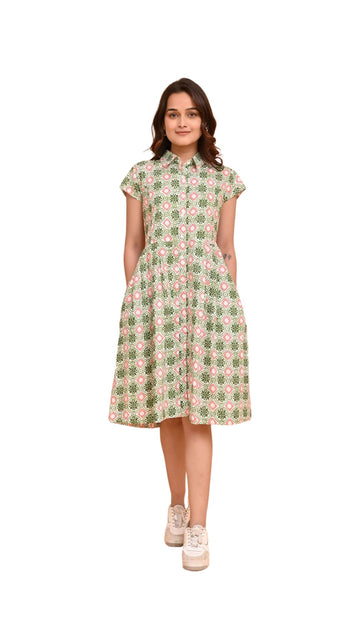 Arlington Pelican Green Coral Print