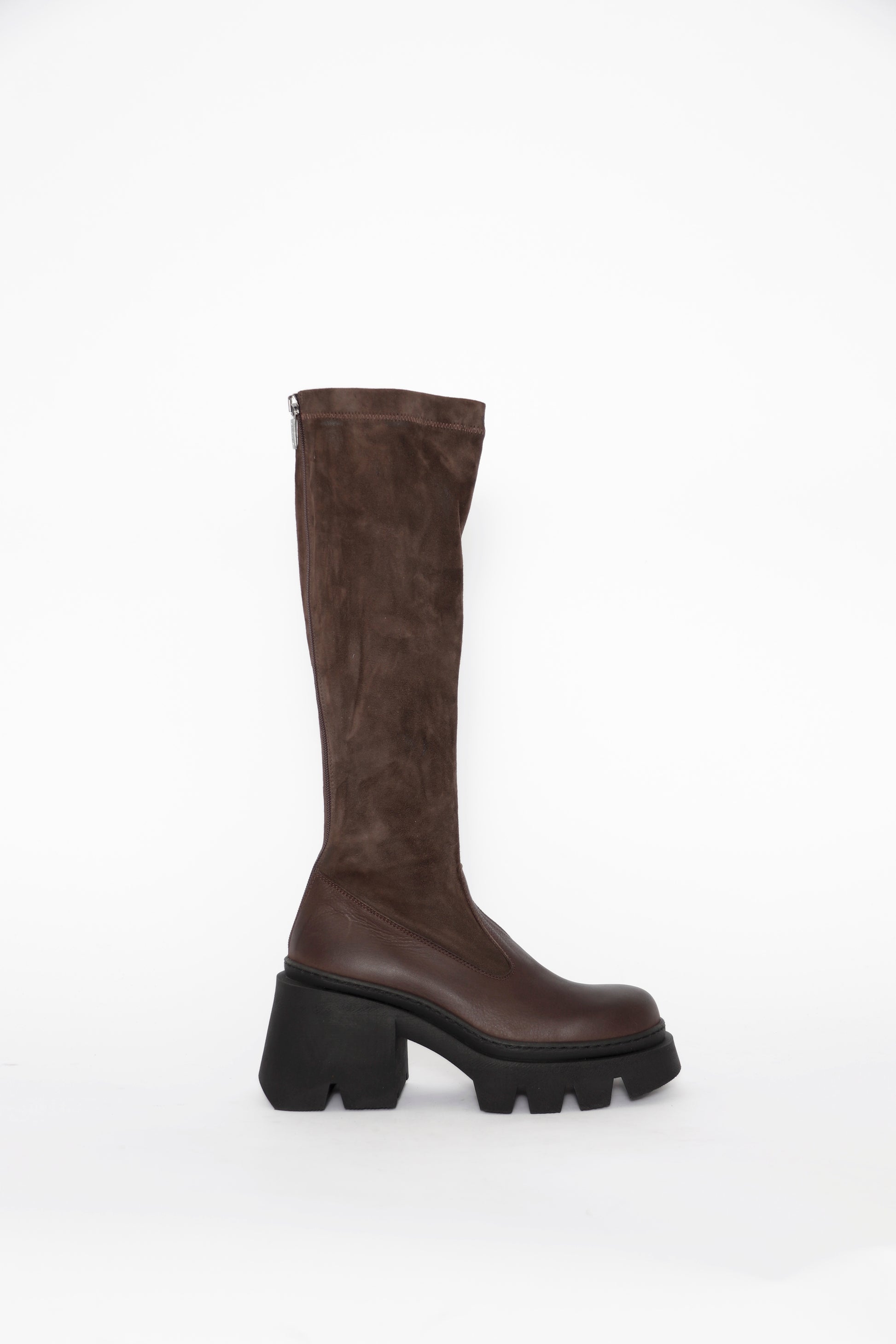 Brown Suede Stretch Leather Long Boot - Main Image