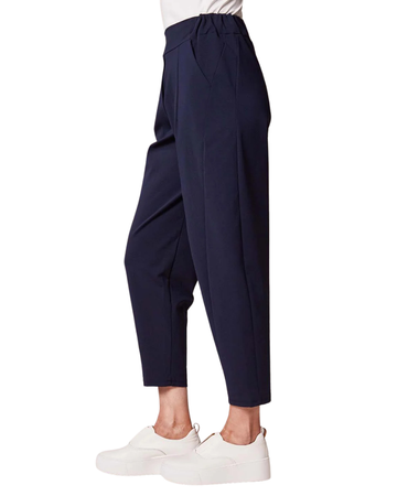 Navy Barrel Crop Trousers