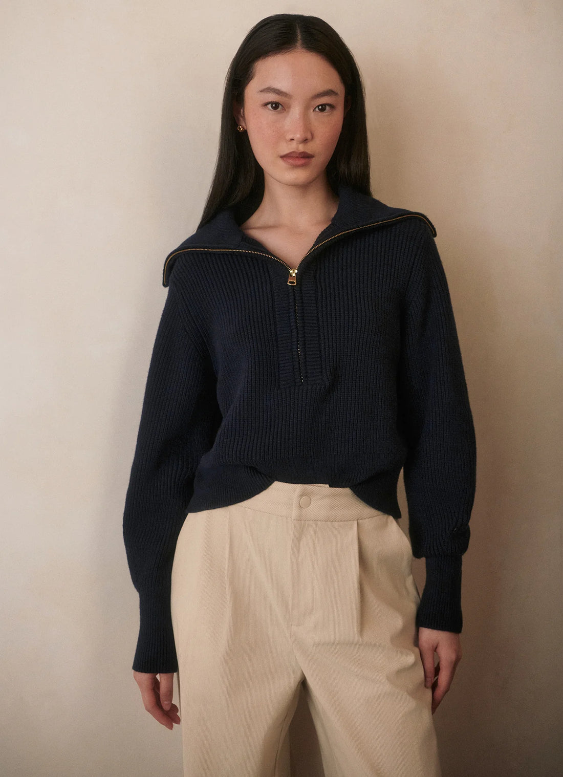 Maura Ribbed Half Zip Knit