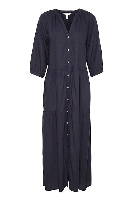 Nataliya Navy Linen Maxi Dress