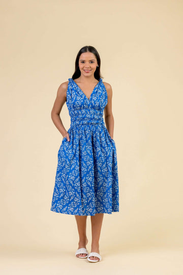 Lindsey Busy Floral Blue Dress