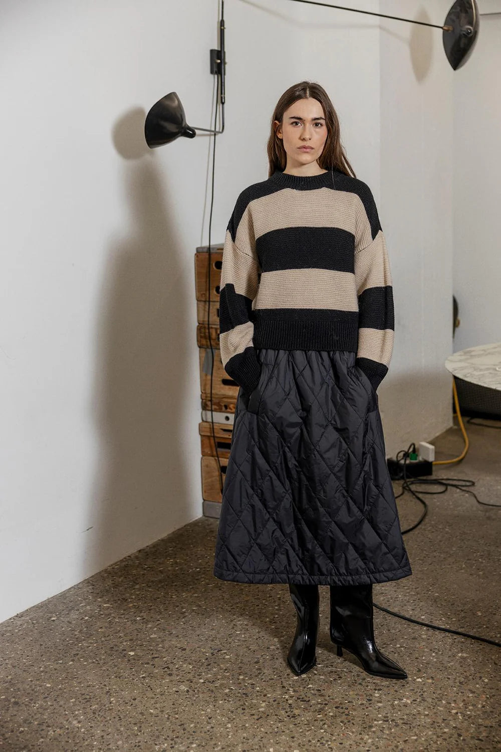 Nicoline Black Quilted Midi Skirt