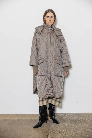 Neva Long Drawstring Coat in Rock