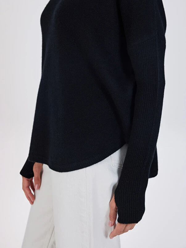 Arya Black Cashmere Round Neck Poncho Jumper