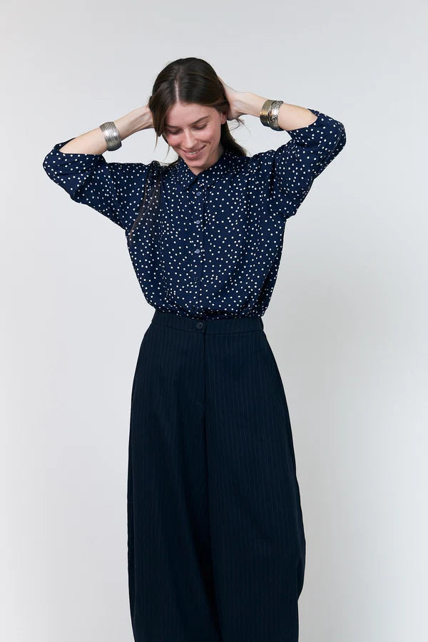 Bambus Datk Navy Pinstripe Barrel Trousers