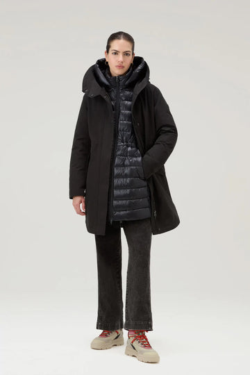 Lona Black 3-in-1 Military Parka in Ramar Cloth with Detachable Quilted Jacket