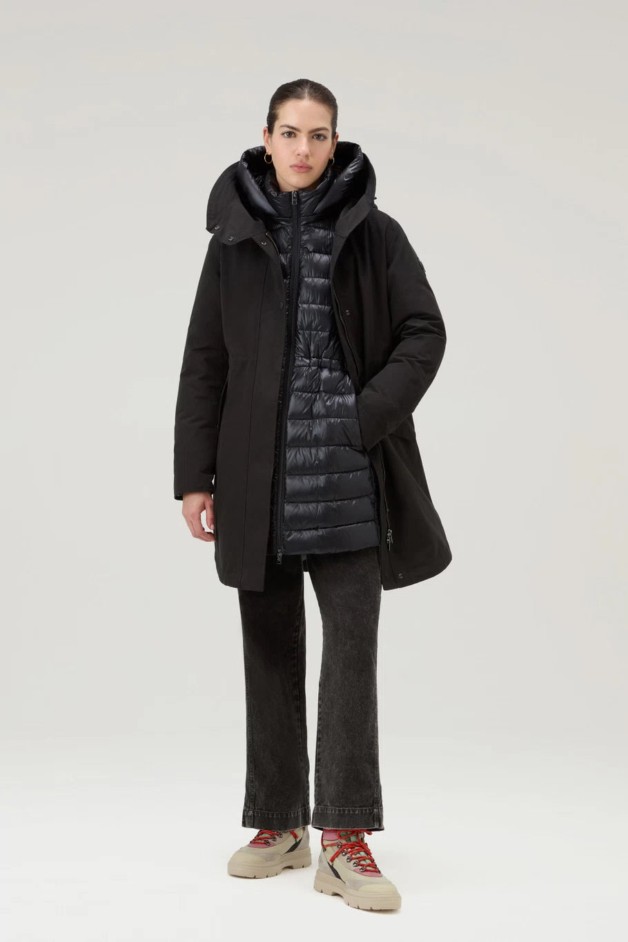 Lona Black 3-in-1 Military Parka in Ramar Cloth with Detachable Quilted Jacket