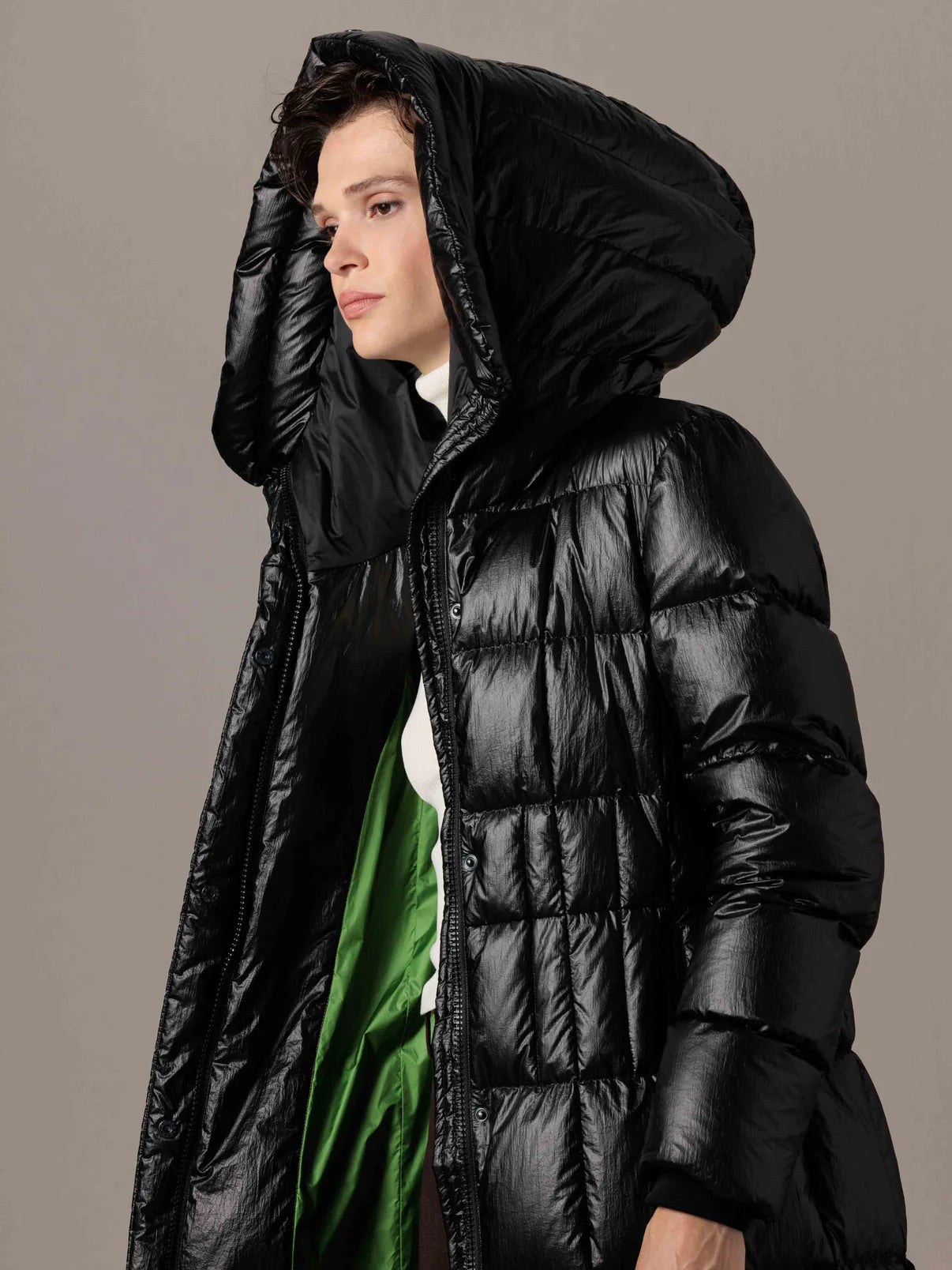 Nevina Black Leather Look Down Coat