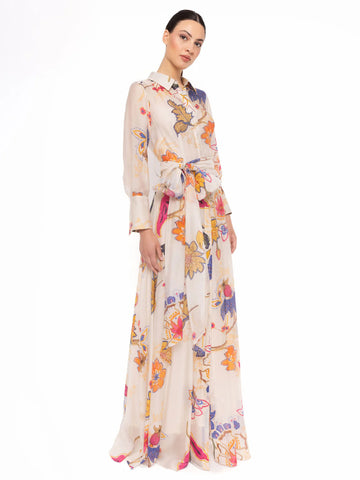 Long Cream Printed Shirt Dress