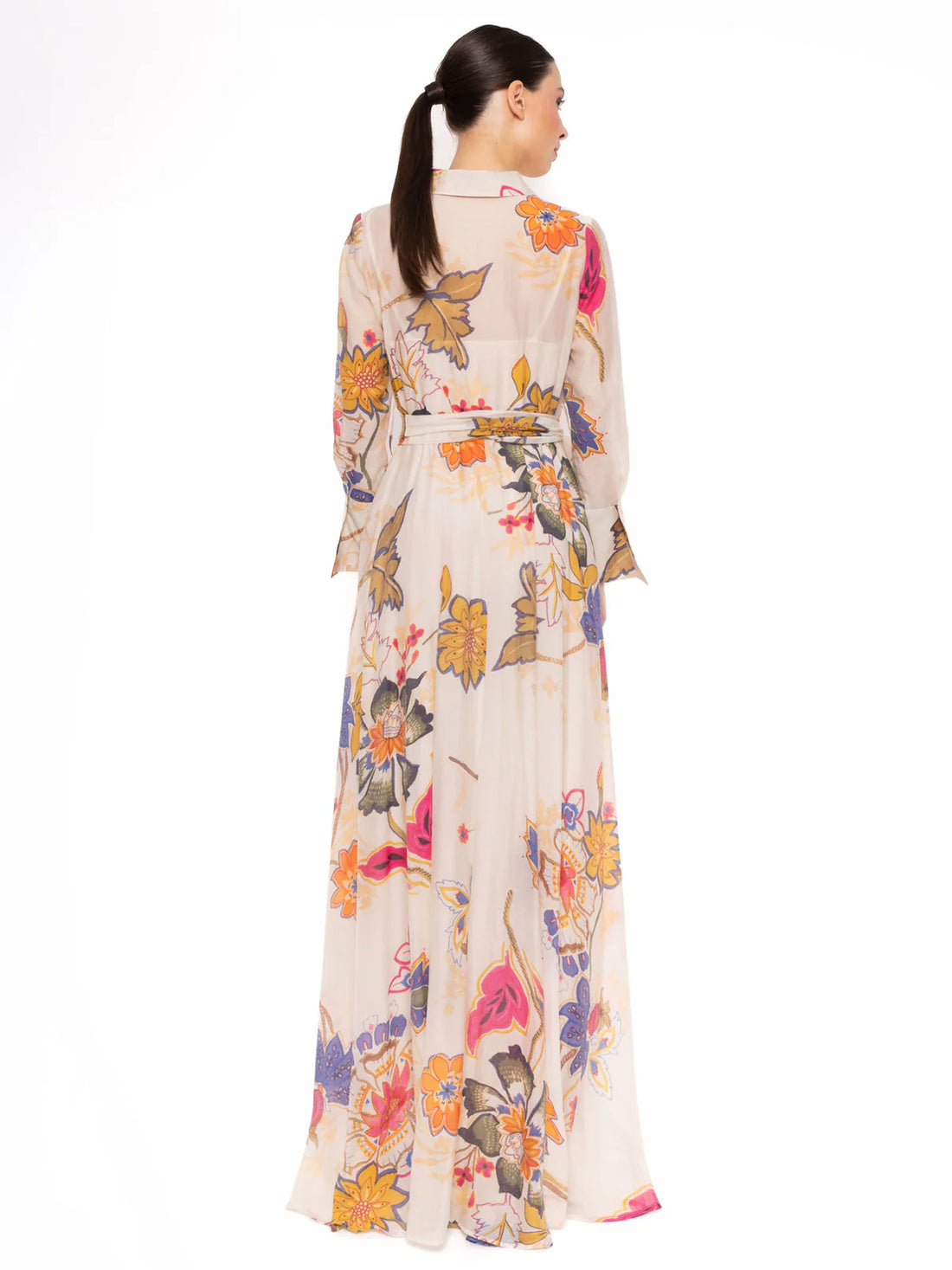 Long Cream Printed Shirt Dress