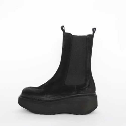 Black Suede Platform Wedge Boot