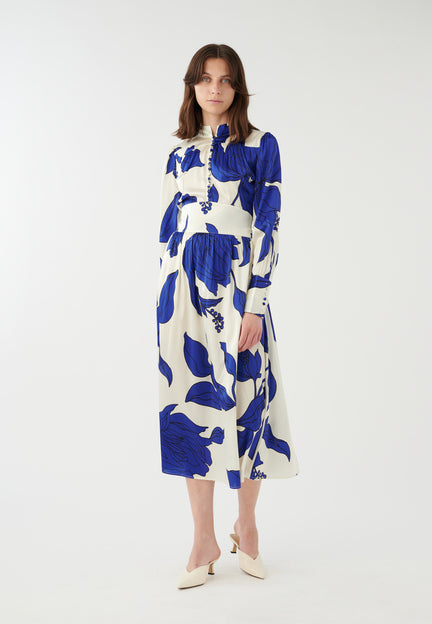 Alondra Silk Dress in Datura Cobolt Print