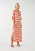 Helga Cabanas Leche Orange Print Silk Long Dress by Dea Kudibal at Jessimara.com